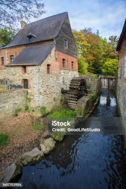 Watermill Stock Photo - Download Image Now - Water Wheel, Architecture, Belgian Culture