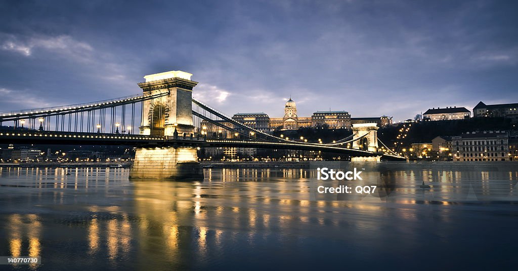 Szechenyi 鎖橋と王宮 - つり橋のロイヤリティフリーストックフォト