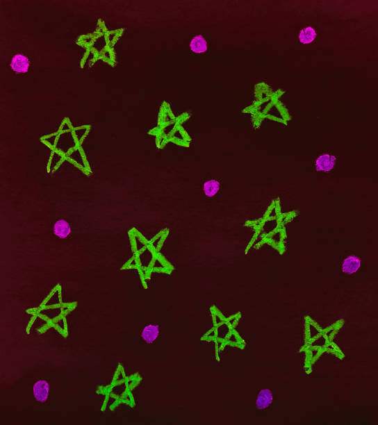 abstract creative dark textured red background with green star symbols and pink dots