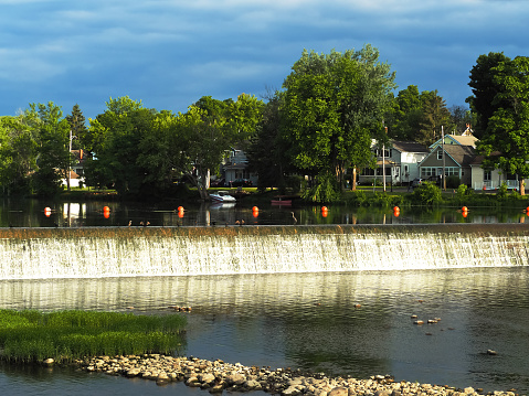 Dam on the Seneca River in the small town of Baldwinsville, New York, early morning