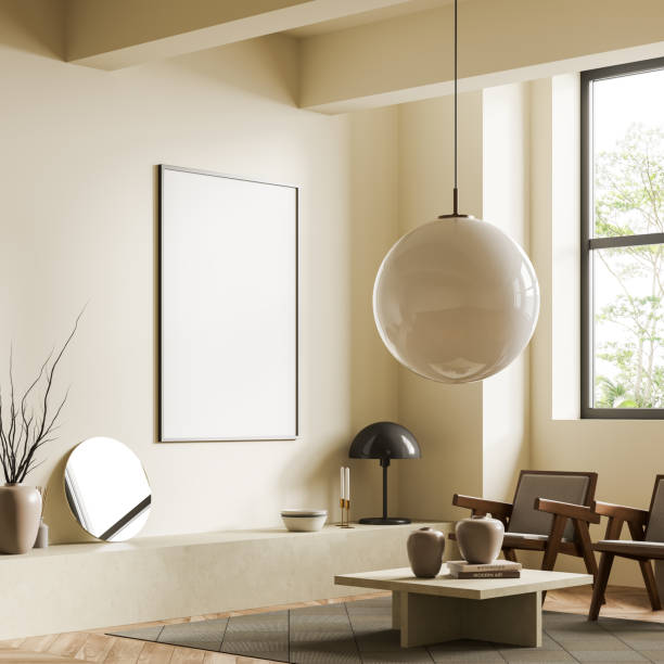 istock Relax room interior with two seats and stylish decoration. Mockup frame 1407711050