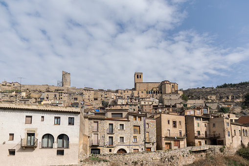 Panoramic view of Guimerá, an old medieval town in the Tarragona Province, Catalonia