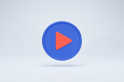 3D Rendering Video and Media Player Circle  Icon Symbols Isolated Social Media Blue Color on Background Front