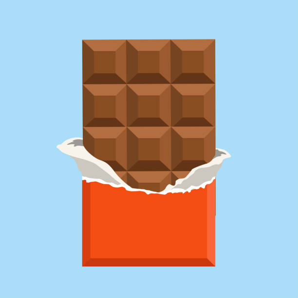 ilustracja wektorowa tabliczki czekolady ilustrowana, izolowana na tle - chocolate candy bar block cocoa stock illustrations