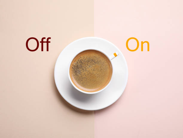 istock Coffee break. Cup of aromatic hot drink on color background, top view 1407720806
