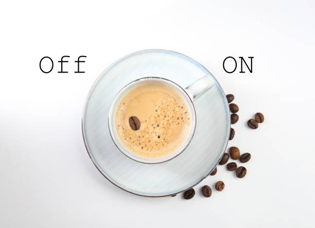 istock Coffee break. Cup of aromatic hot drink and beans on white background, top view 1407720900