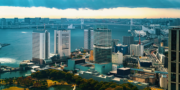 View of Tokyo Bay from and skyline from above