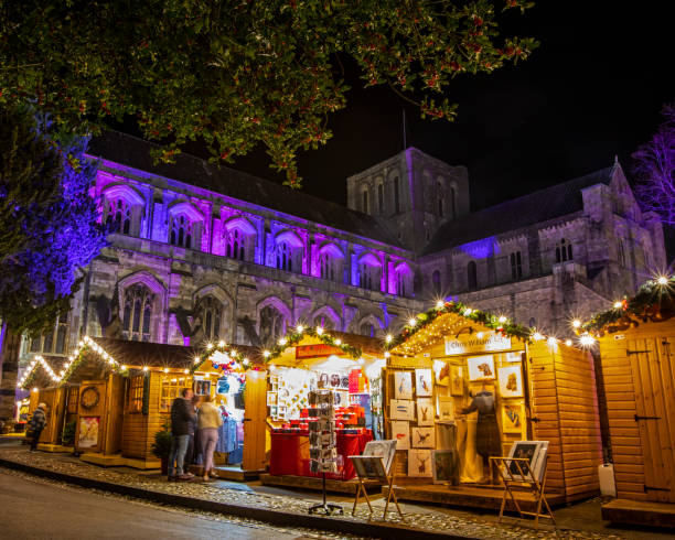 Winchester Christmas Market at Winchester Cathedral, UK stock photo