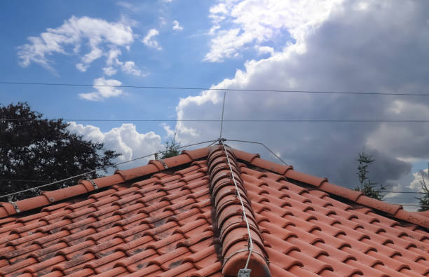 istock A roof with red shingles and a lightning conductor on it. 1407724744