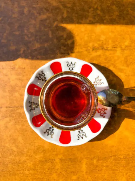 Turkish black tea and authentic red tea plate.