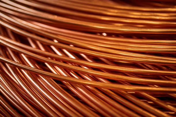 istock Shiny winded copper cable in warehouse of production plant 1407730805