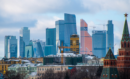 February 5, 2022, Moscow, Russia. Towers of the Moscow City International Business Center in the Russian capital.