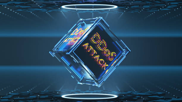 istock concept of a DDOS attack on a computer system. The inscription DDOS on an abstract technological cube. 3D rendering. 1407733708