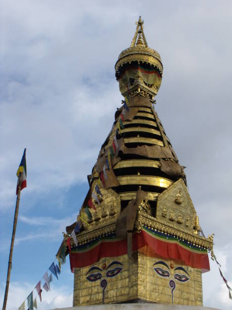 swayambhunath temple, il tempio delle scimmie. kathmandu, nepal - nepal buddha monkey temple tibet foto e immagini stock