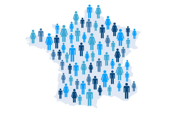 Population map of France Population map of France with male and female figures census stock illustrations