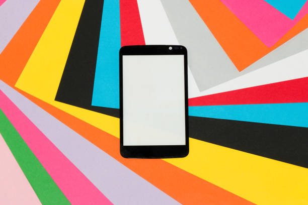 mobile phone with white screen as copy space on colorful art background, modern design, art concept, creative idea