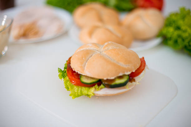 Homemade sandwich in a bun.