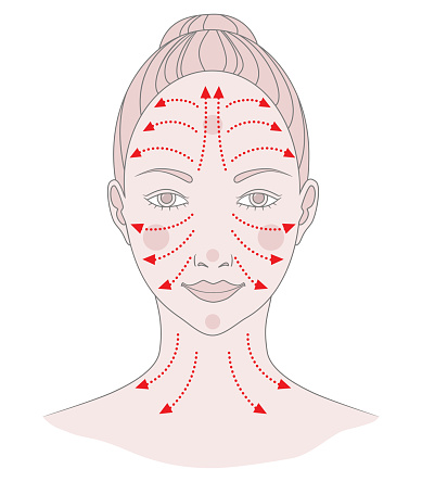 Facial massage. Facial massage lines for skin beauty and youth, vector illustration
