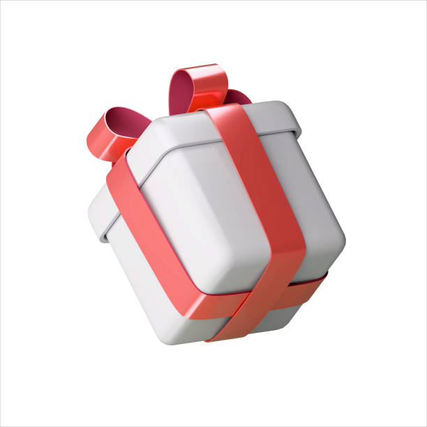 istock Realistic 3d white gift box with red glossy ribbon bow 1407746409