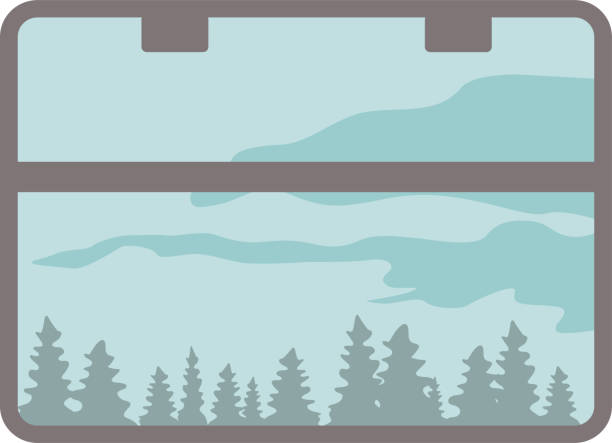 stockillustraties, clipart, cartoons en iconen met forest landscape, trees, sky, clouds. view from the train car window. vector illustration. - trein nederland