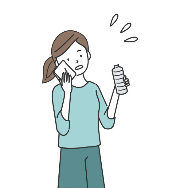ilustraciones, imágenes clip art, dibujos animados e iconos de stock de mujer bebiendo agua de botella - thirsty