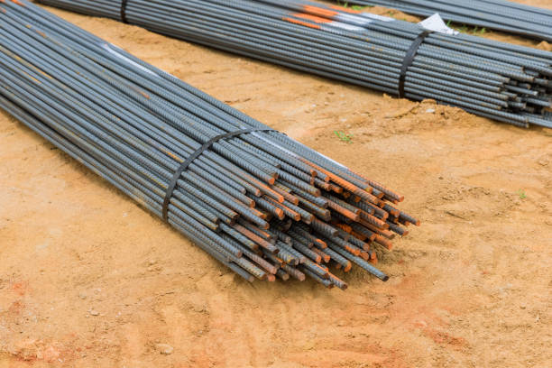 Reinforcement with steel bars wires of reinforced concrete buildings at a construction site