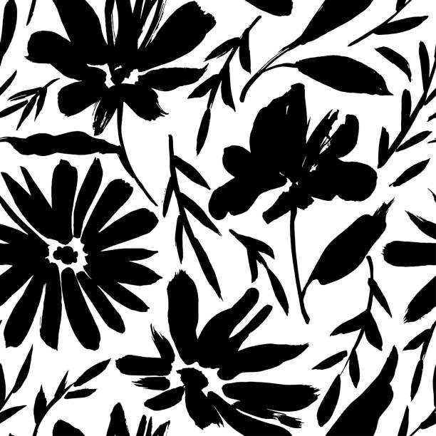 sylwetki dzikich kwiatów wektorowe bezszwowy wzór. - flower backgrounds floral pattern dirty stock illustrations