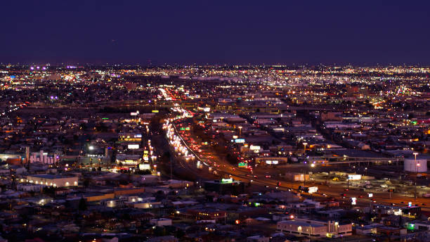 istock Drone Shot of Interstate 10 in El Paso, Texas at Night 1407765182