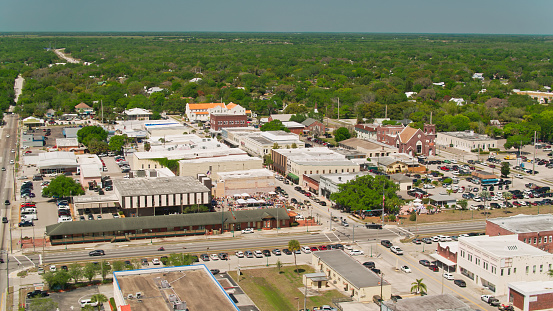 Aerial shot of  Arcadia, Florida on a clear sunny day in spring. Arcadia, Florida is a small but historically significant town in southern Florida.