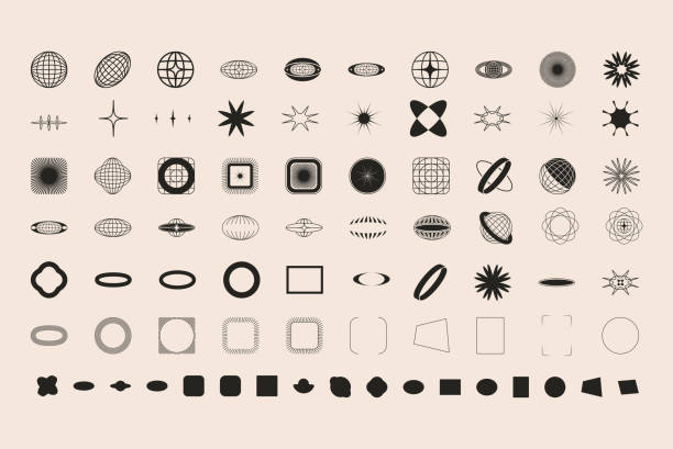 ilustrações, clipart, desenhos animados e ícones de conjunto de formas geométricas da moda universal - circle symbol shape abstract