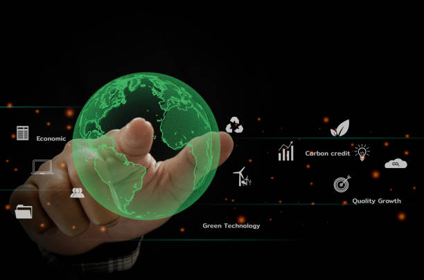 istock Green Globe hand carbon emissions and environmental protection, the future uses the technology of resources to reduce pollution.ESG business concept. 1407768422