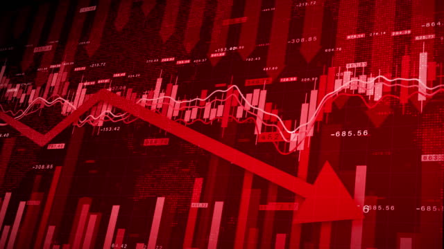 Recession Global Market Crisis Stock Red Price Drop Arrow Down Chart Fall, Stock Market Exchange Analysis Business And Finance, Inflation Deflation Investment Loss Crash Abstract Red Background
