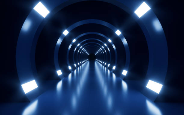 istock Circular neon lights and tunnel, 3d rendering. 1407781713