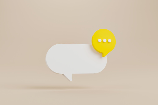 Empty blank color paper speech bubble balloon dialog for your design, flat lay top view concept