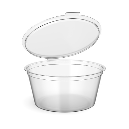 Open empty fast food dip container to go isolated on white. 3D rendering illustration.