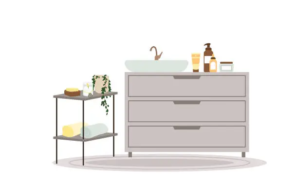 Vector illustration of Bathroom closet cabinet and sink table