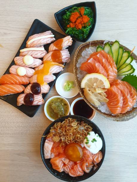 istock Japanese food sashimi salmon and sushi 1407788270