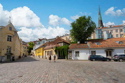 Tallinn, Estonia. July 2022.  view of the typical old houses in the historic center of the city