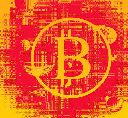 Futuristic Bitcoin background with glitch technique