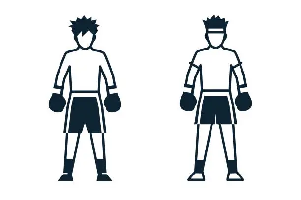 Vector illustration of Thai Boxing, Muaythai, Boxing, Sport Player, People and Clothing icons with White Background