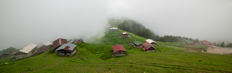 POKUT PLATEAU view with foggy weather. This plateau located in Camlihemsin district of Rize province. Kackar Mountains region. Rize, Turkey.