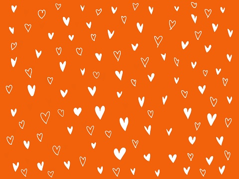 white orange color line draw around red heart icon on paper orange background, hand draw shape symbol love, design elements isolated for love wedding, valentine day, mother day, copy text card, illustration