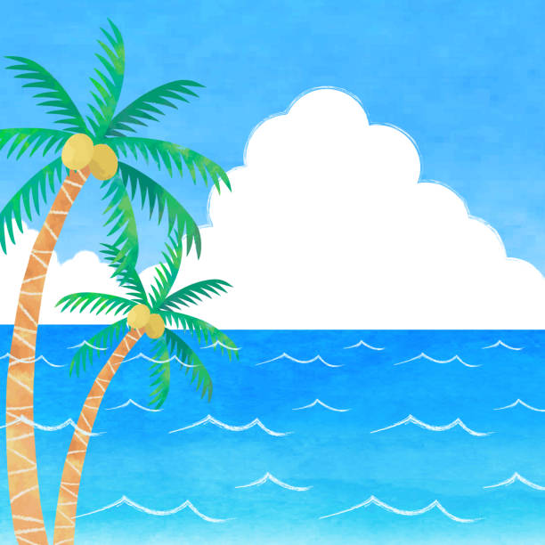 istock Summer Sea and Palm Trees Hand-painted Watercolor Illustration Background 1407795141