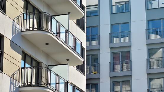 White balconies in modern apartment buildings, Szczecin, Poland