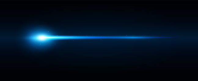 Laser scanning arrow concept. Blue glare speed moving. Innovative technologies for communication and connection. Design for site. Realistic gradient vector illustration isolated on black background