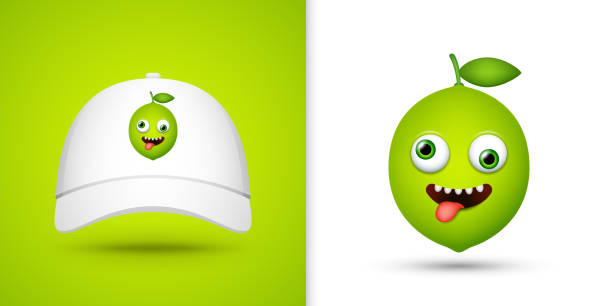 limonka na białej czapce z daszkiem. wektor - baseball cap hat merchandise nature stock illustrations