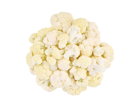 Heap of sliced cauliflower isolated on white background.