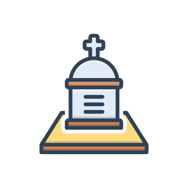 Cemetery churchyard Icon for cemetery, churchyard, necropolis, graveyard, burial place, mortuary, death funeral home logo stock illustrations