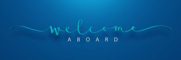 3D render of WELCOME ABOARD turquoise calligraphy banner