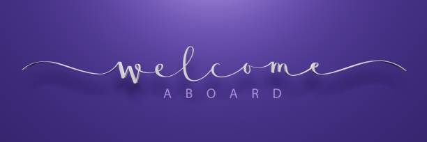 istock 3D render of WELCOME ABOARD white calligraphy banner 1407807017